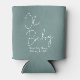 Eenvoudig Modern Oh Baby Sage Groen Baby shower Blikjeskoeler