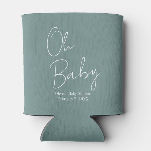 Eenvoudig Modern Oh Baby Sage Groen Baby shower Blikjeskoeler (Achterkant)