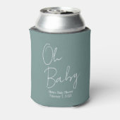 Eenvoudig Modern Oh Baby Sage Groen Baby shower Blikjeskoeler (Blikje Achterkant)