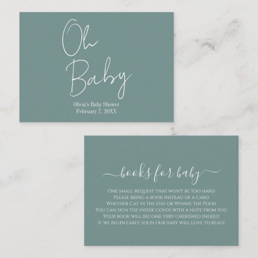 Eenvoudig Modern Oh Baby Sage Groen Baby shower Informatiekaartje (Voorkant / Achterkant)