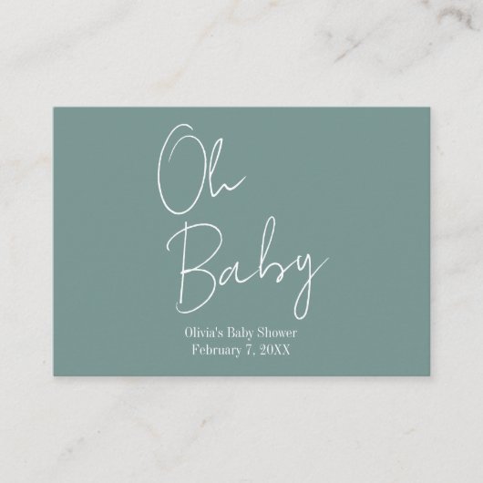 Eenvoudig Modern Oh Baby Sage Groen Baby shower Informatiekaartje (Voorkant)