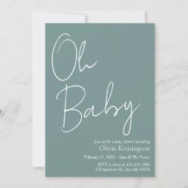 Eenvoudig Modern Oh Baby Sage Groen Baby shower Kaart