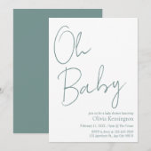 Eenvoudig Modern Oh Baby Sage Groen Baby shower Kaart (Voorkant / Achterkant)