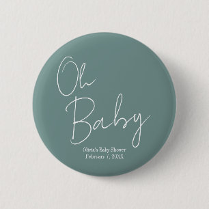 Eenvoudig Modern Oh Baby Sage Groen Baby shower Ronde Button 5,7 Cm