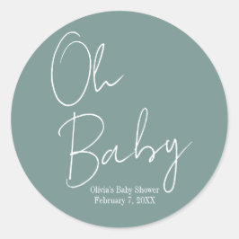 Eenvoudig Modern Oh Baby Sage Groen Baby shower Ronde Sticker
