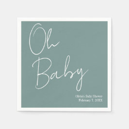 Eenvoudig Modern Oh Baby Sage Groen Baby shower Servet