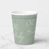 Eenvoudig Modern Oh Baby Script Sage Green Shower Papieren Bekers (Voorkant)