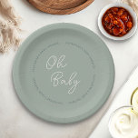 Eenvoudig Modern Oh Baby Script Sage Green Shower Papieren Bordje<br><div class="desc">Eenvoudig en neutraal Oh Baby, gepersonaliseerde baby showers papieren borden met lief handgeschreven script en moderne typografie. Het driekleurenontwerp is in salie groen, donker blauwgroen en kiezelcrème - die allemaal super gemakkelijk te veranderen zijn in het ontwerpgereedschap als je je eigen unieke kleurenpalet wilt creëer. Voor het coördineren van uitnodigingen,...</div>