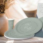 Eenvoudig Modern Oh Baby Script Sage Green Shower Papieren Bordje