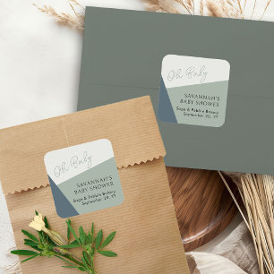 Eenvoudig Modern Oh Baby Script Sage Green Tricolo Vierkante Sticker