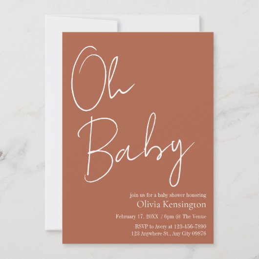 Eenvoudig Modern Oh Baby Terracotta Baby shower Kaart (Voorkant)