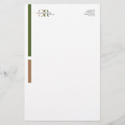 Eenvoudig Modern Olijfgroen Goud Monogram Briefpapier (Voorkant)