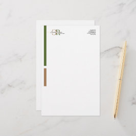 Eenvoudig Modern Olijfgroen Goud Monogram Briefpapier