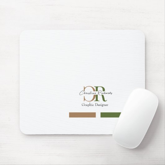 Eenvoudig Modern Olijfgroen Goud Monogram Muismat (Met muis)