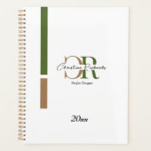 Eenvoudig Modern Olijfgroen Goud Monogram Planner (Voorkant)