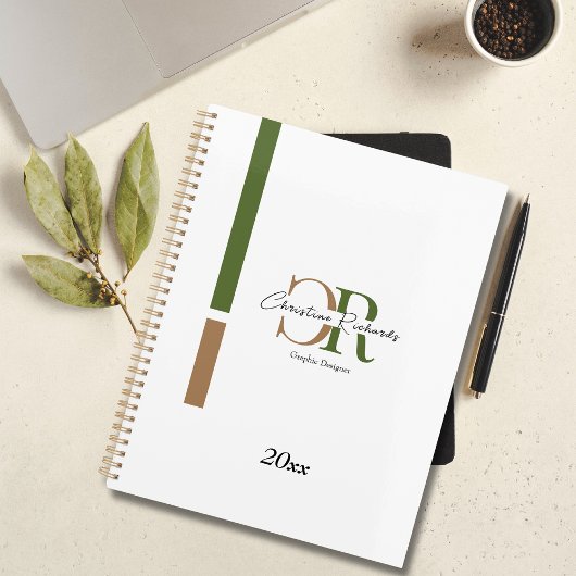 Eenvoudig Modern Olijfgroen Goud Monogram Planner