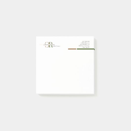 Eenvoudig Modern Olijfgroen Goud Monogram Post-it® Notes (Voorkant)