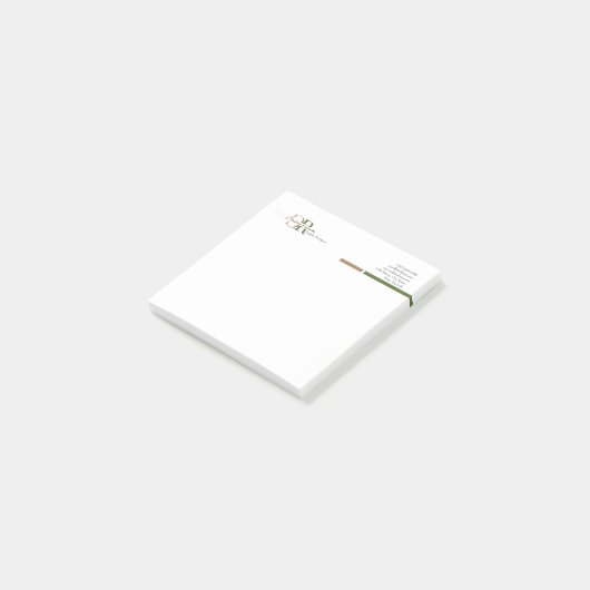 Eenvoudig Modern Olijfgroen Goud Monogram Post-it® Notes (Schuin)