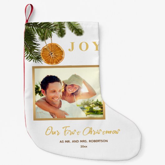 Eenvoudig Modern Onze Eerste Kerstmis Pas getrouwd Kleine Kerstsok (Voorkant)