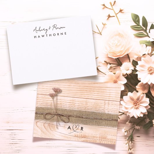 Eenvoudig Modern Paar Hout Rustieke Blush Wildflow Notitiekaartje