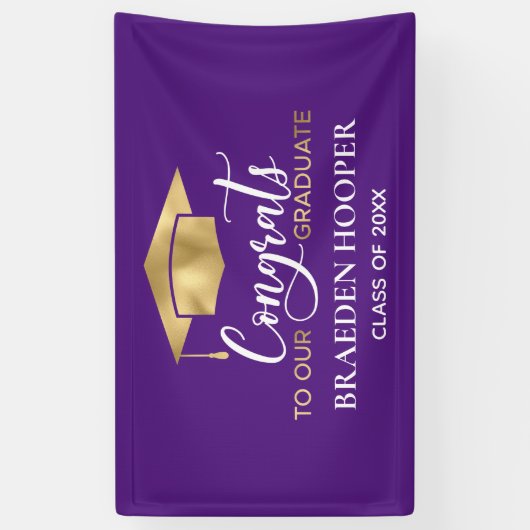 Eenvoudig modern Paars Afstuderen Spandoek (Verticaal)