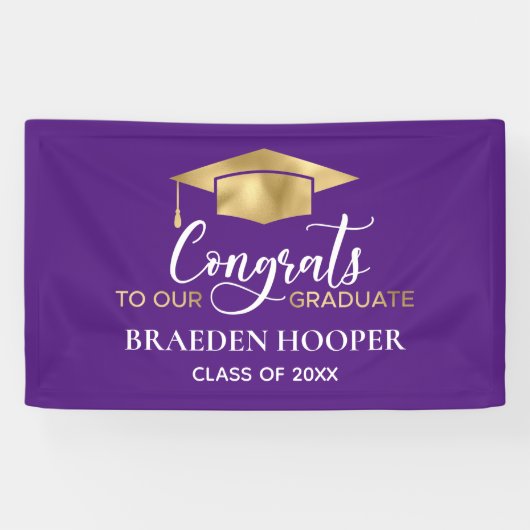 Eenvoudig modern Paars Afstuderen Spandoek (Horizontaal)