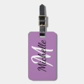 Eenvoudig Modern Paarse Monogram Initiaal en naam Bagagelabel (Voorkant verticaal)