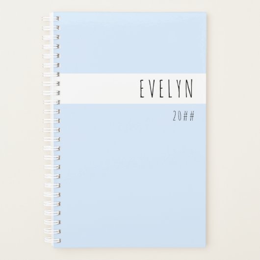 Eenvoudig modern pasteelpoeder blauw per jaar planner (Voorkant)