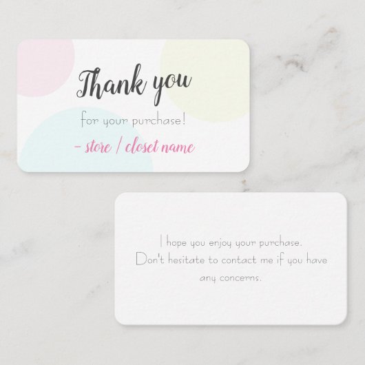 Eenvoudig modern pastel Hartelijk dank voor uw aan Visitekaartje (Voorkant / Achterkant)