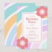 Eenvoudig Modern Pastel Regenboog Bloem Verjaardag Kaart (Voorkant / Achterkant)