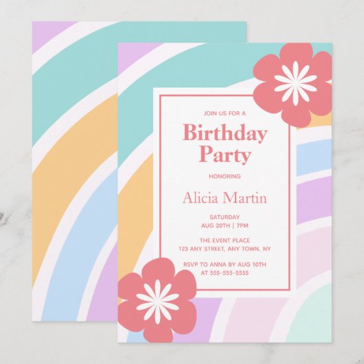 Eenvoudig Modern Pastel Regenboog Bloem Verjaardag Kaart (Voorkant / Achterkant)