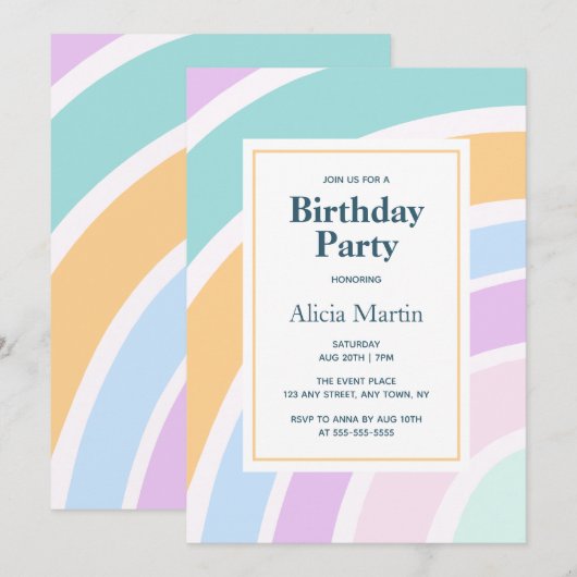 Eenvoudig Modern Pastel Regenboog Verjaardagsfeest Kaart (Voorkant / Achterkant)