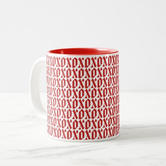 Eenvoudig Modern Pattern XOXO Valentijnsdag Love Tweekleurige Koffiemok (Voorkant links)
