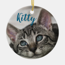 Eenvoudig Modern Persoonlijke Kattennaam en Foto  Keramisch Ornament