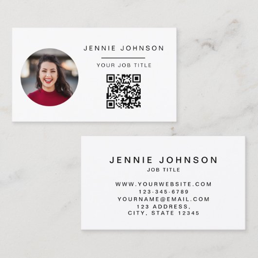 Eenvoudig Modern Photo Minimal QR CODE Visitekaart Visitekaartje (Voorkant / Achterkant)