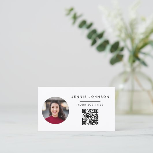 Eenvoudig Modern Photo Minimal QR CODE Visitekaart Visitekaartje (Staand voorkant)