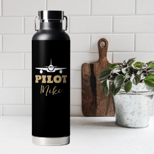 Eenvoudig Modern PILOT Typografie, Goud Zwart, Aan Waterfles