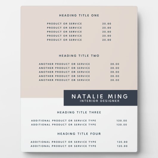 Eenvoudig modern | Prijzen en services Display Pla Fotoplaat (Voorkant)