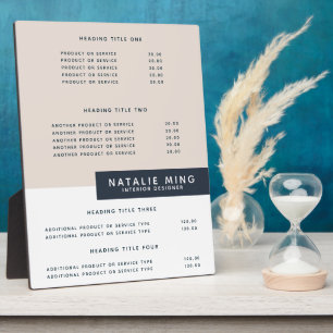 Eenvoudig modern Prijzen en services Display Pla Fotoplaat