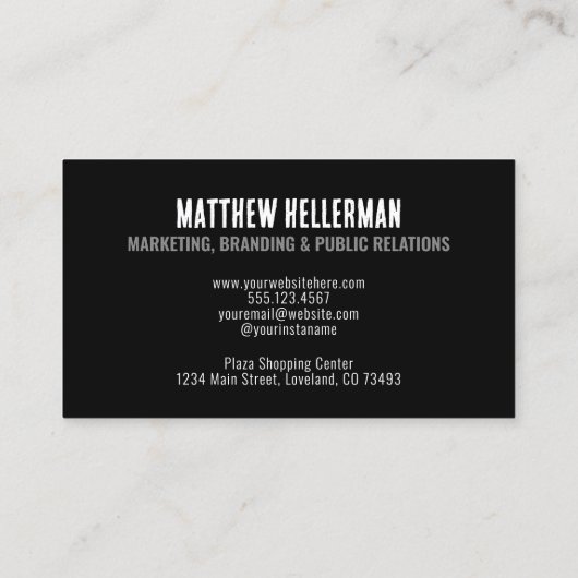 Eenvoudig modern professioneel minimaal zwart mono visitekaartje (Achterkant)