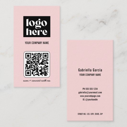 Eenvoudig Modern QR Code Logo Roze Visitekaartje (Voorkant / Achterkant)