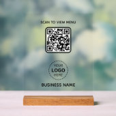 Eenvoudig Modern QR Code Menu Bedrijfsnaam & Logo Acryl Bord (Neutraal)