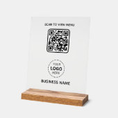 Eenvoudig Modern QR Code Menu Bedrijfsnaam & Logo Acryl Bord (Hoek)