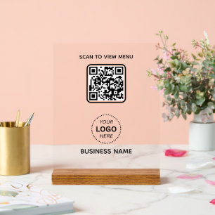 Eenvoudig Modern QR Code Menu Bedrijfsnaam & Logo Acryl Bord