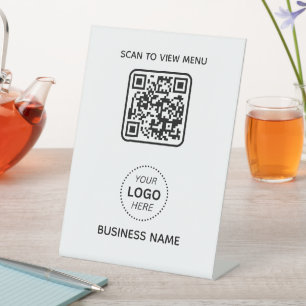 Eenvoudig Modern QR Code Menu Bedrijfsnaam & Logo Reclamebord Met Voetstuk