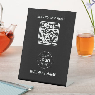 Eenvoudig Modern QR Code Menu Bedrijfsnaam & Logo Reclamebord Met Voetstuk