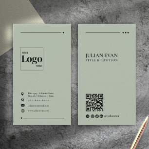 Eenvoudig Modern QR Code Sage Groen Minimalistisch Visitekaartje