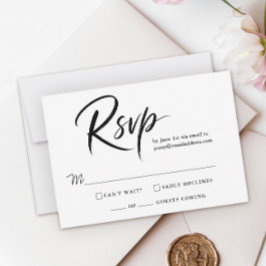 Eenvoudig Modern Quinceanera Zwart Wit Inkt Schrif RSVP Kaartje