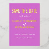 Eenvoudig modern Radiant Orchid slaat de datum gou Folie Uitnodiging (Voorkant)