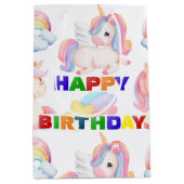 Eenvoudig Modern Rainbow eenhoorn verjaardagsfeest Medium Cadeauzakje (Voorkant)